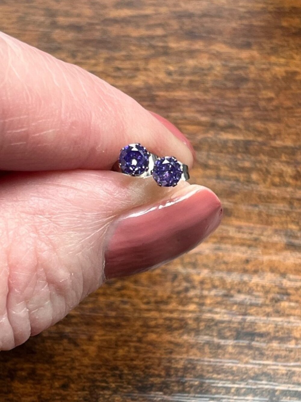 Lilac Stainless Steel Cubic Zirconia Stud Earrings